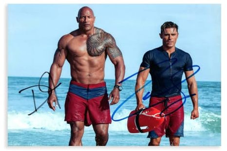 HHMACC Dwayne The Rock Johnson Zac Efron signiertes 1 Leinwand-Poster, Wandkunst, Dekordruck, Gemälde für Wohnzimmer, Schlafzimmer, Dekoration, ungerahmt, 20 x 30 cm