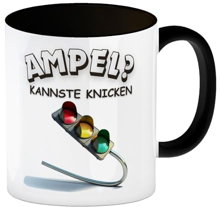 Ampel? Kannste Knicken Kaffeebecher in schwarz Ampelt Tasse Witziger Becher für Verkehr Politik Fans Feinde Ampel abgeknickt Motiv Ideal für Anhänger Straßensignal Design