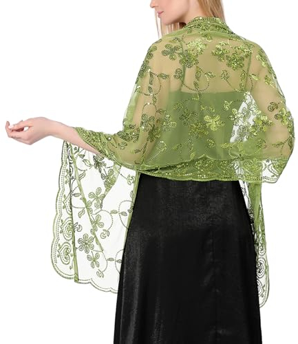 Ladiery Damen Pailletten Floral Schals und Stola für Abendkleid,Glitzer Festlich Hochzeit Stole Tuch für Abend Party