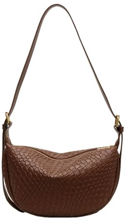 Gewebte Tasche Damen, Halbmond Crossbody Bag Gewebte Schultertasche, Y2k Geflochtene Gewebte Half Moon Bag Tote Bag Gewebte Handtasche Unterarmtasche mit Reißverschluss-Braun