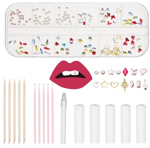 NICENEEDED Zahnschmuck-Set, Zähne Kristalle Schmuck, Kristall-Zahn-Ornamente Zähne Juwel Starter Set Zähne Party Dekorationen