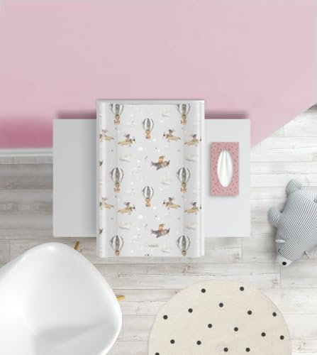 Baby Wickelauflage ohne Verstärkung Ballonfahrt - 70X 47 cm - Wickelplatte für Babybett - Wickelaufsatz und Bettumrandung - Changing Mat Zubehör