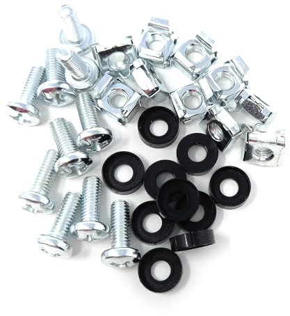 10pcs. M6 Rack Fixing Set, Captive Cage Nuts Bolts Screws & Washers for For Rack Mount Equipment, Data Cabinets, Music Instruments. AMP, Equalisers, CD Player etc. (Silver)