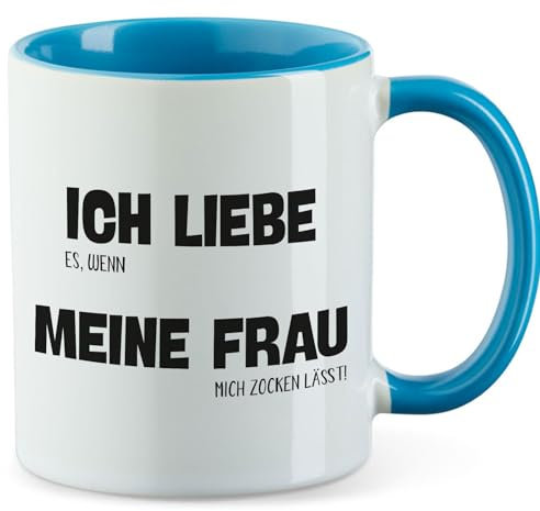 Huuraa Becher Liebe es wenn meine Frau mich zocken lässt Geschenk 330ml Blau Liebe es wenn Geschenkidee