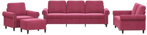 vidaXL 4-TLG. Sofagarnitur mit Kissen Weinrot Samt