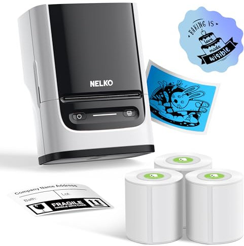 Nelko Bluetooth Etikettendrucker PM220, 2 Zoll Tragbarer Thermodrucker für Kleinunternehmen, Logo, Kleidung, Aufkleberdrucker für Telefone & PC, mit 3 Etiketten