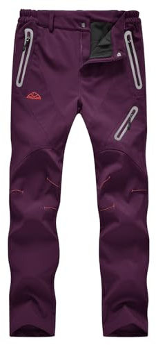donhobo Womens Waterproof Hiking Walking Trousers, Thermal Fleece Lined Ladies Winter Outdoor Windproof Warm Softshell Fishing Ski Snow Pants ALL Purple XXL