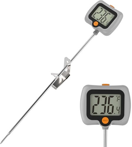 KT THERMO Digital Candy Thermometer, LCD Instant Read Food Meat Thermometer with 10 Probe and Pot Clip for Candy Making, Kitchen Accessories, Baking Tools(Grey)