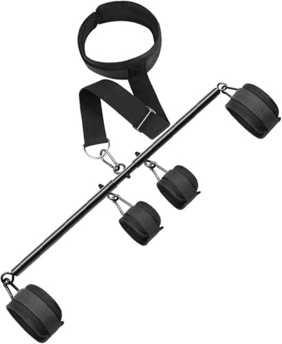 Menottes BDSM, Kit de bondage polyvalent de cou à poignet avec barre d'écartement, menottes et chevillères réglables, jouets sexuels pour couples, jouets sexuels pour adultes pour jeux SM (56-91 cm)