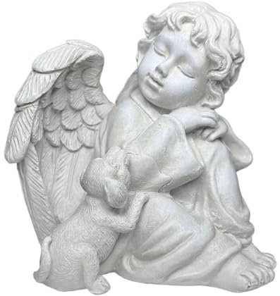 Tuzsocr Engel Deko Gartenfiguren für Außen, Hunde Engel Gedenkstatue, Grabschmuck Hund, Wetterfeste Engelstatue, Hundefigur Garten Deko Statue mit Engel, Gedenkstein Hund, Engelfiguren Friedhof Dekor