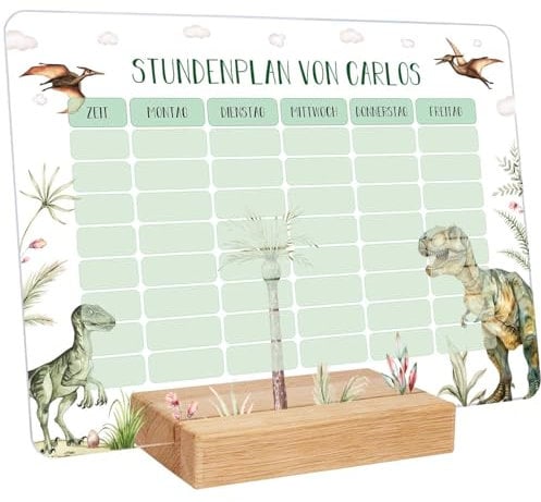GRAVURZEILE Personalisierter Stundenplan - Dino mit Namen - Abwischbarer Wochenplaner für Kinder inkl. Stift - Geschenk für die Schultüte zum Schulanfang Einschulung - Farbe: Dino