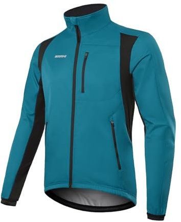 BERGRISAR Veste de cyclisme d'hiver pour homme Softshell coupe-vent en polaire thermique pour course à pied, bleu, Medium