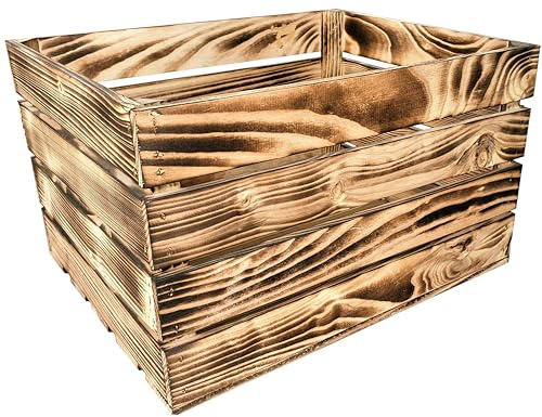 Lermowood Holzkisten Reg 50 x 40 x 30cm Geflammt | Dekokisten aus Holz Massive Holzkiste Regalkiste Weinkiste
