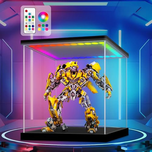 Huijintao Vitrine Acrylique, Vitrine pour Collection, Vitrine Figurine Transparent, Vitrine en Verre pour Collection, Modèles, Vitrine Exposition avec éclairage Lumières Colorées (20x20x20 cm)
