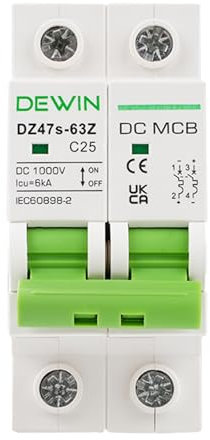DewinLVD Interruttore DC, Piccolo Sezionatore Fotovoltaico Interruttore Magnetotermico DC1000V 25A 40A Grigio-Verde