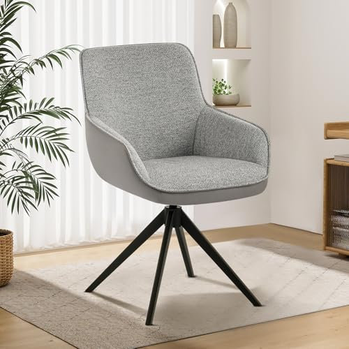 Hellove Esszimmerstühle Grau,Leder und Samt Armlehnstuhl mit Metallbeine,Drehbar Sessel mit Armlehnen,Rückenlehne Drehstuhl, Küchensessel, Polsterstuhl Wohnzimmerstuhl für Wohnzimmer,Büro,Esszimmer