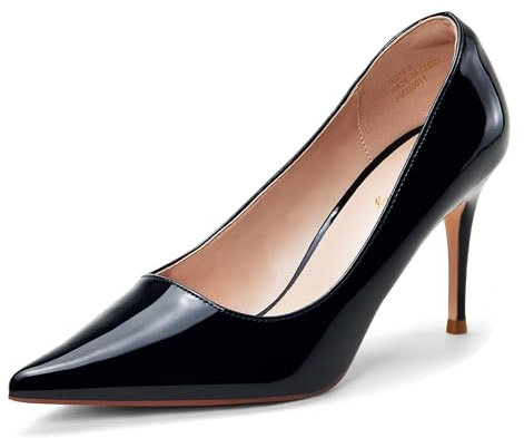 Zhabtuc Escarpins Stiletto en Cuir Verni, Bout Pointu, Talon 8 cm pour Mariage & Bal, Noir, 42 EU