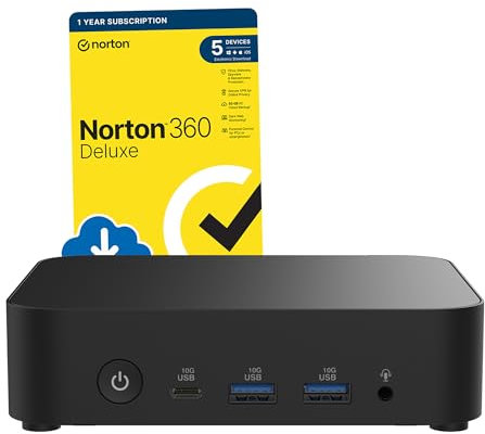 ASUS NUC 14 Mini PC desktop (Intel N97, 8 GB DDR5 RAM, 500 GB PCIe Gen 4 SSD, WiFi 6E, Windows 11 Pro) include gratis Norton 360 Deluxe Anti Virus