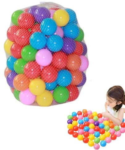 Pelotas de Plástico Multicolor para Piscina, 5,5 cm, Siete Colores, Paquete de 100(5,5 cm, 100 Unidades + Bolsa de Malla)