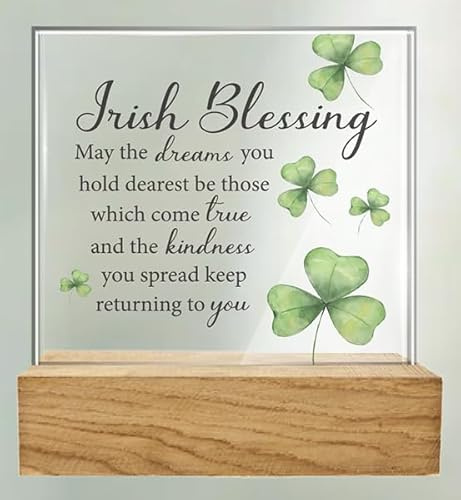 Irish Blessing Glass Plaque With Wood Base
