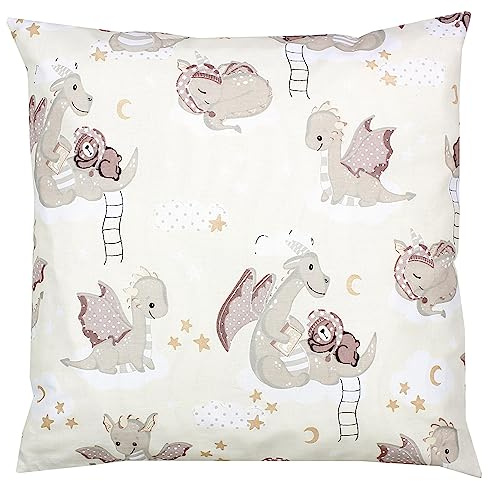 TupTam Kinder Kissenbezug Kissenhülle Dekorativ Gemustert, Farbe: Dino Bärchen Braun Gelb, Größe: 40 x 80 cm