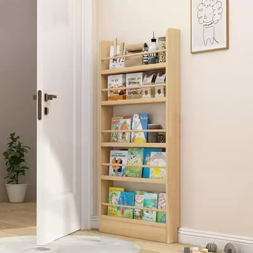 uofgcru Bibliothèque étroite derrière la Porte,étagère Murale pour Livres,étagère en Bois,Organisateur de Livres, Gain de Place-Couleur Bois(80x10x145cm)