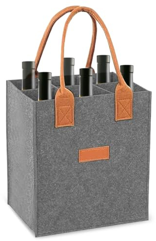 Filz Flaschentasche 6 Flaschen, 23 X 18 X 26 cm Flaschenträger 6 Flaschen | Faltbare Flaschenkorb, Filz Flaschen Tasche, Getränketasche zum Sicheren Transport von Wein-, Bier- und Getränkeflaschen