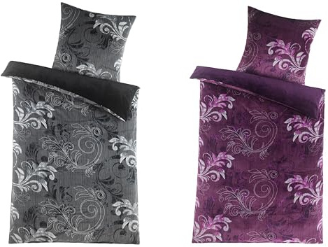 Bettwäsche Winter Cashmere Touch, lila, anthrazit, Paisley Muster, Plüsch Teddy Flausch, Teddy, 135x200 cm Bettbezug 80x80 cm Kissenbezug, Bügelfrei (Violett, 2x ca. 135x200 cm + 2x ca. 80x80 cm)