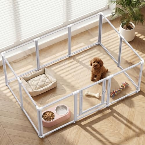 Homelio Acryl welpenlaufstall 10 Paneele, Laufstall Hund 60 cm Hoch, Welpenauslauf Metallrahmen, Hundelaufstall für Wohnung mit Tür,Einfache Montage, Leicht zu reinigen,Robust für Kleine Hunde, Welpen