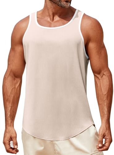 Runcati Tank Top Men's Sleeveless Muscle Shirts Gym Fitness Functional Shirt Training Vest Bodybuilding Undershirt Men T-Shirt Summer Sports Running Shirt, Apricot, L