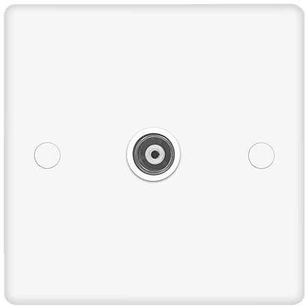 EVOGES Vector 1 Gang Coaxial TV Socket, White, TV Aerial Wall Outlet Plate, Screw Caps Included