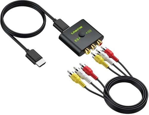 LiNKFOR RCA to HDMI Converter Kit with HDMI & AV Cable – AV to HDMI Adapter for Retro Consoles, VHS & DVD Players, 4:3 & 16:9 Ratio Switch, Plug & Play for HDTV