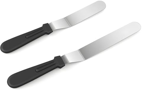 2 PCS Spatule à Pâtisserie Coudée Inox, Idéal Spatule Coudée Professionnelle pour Glaçage et Lissage Gâteau, Manche Ergonomique Antidérapant, Ustensile Cuisine Gâteaux, Crêpes, Décoration et Lissage