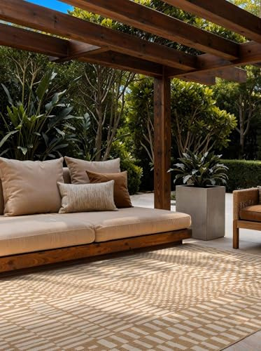 Ted Baker Flachgewebe Teppich Barkham - Wendeteppich Outdoor geeignet, Pflegeleichter Wohnzimmerteppich, Modern, Kariert Muster für Wohnzimmer, Terrasse, Esszimmer, Balkon - Jute Weiß, 160x230 cm