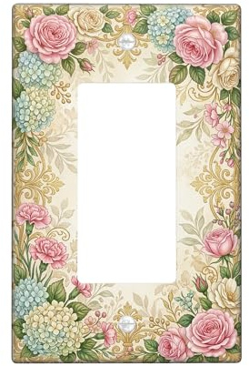 Rose Single Rocker Light Switch Cover, Vintage Elegant Hortensie Floral Spring Pastell Pfirsich Kunststoff Standardgröße Schalterplatte Dekorativ für Zuhause Wohnzimmer Neue Wohnung Dekor