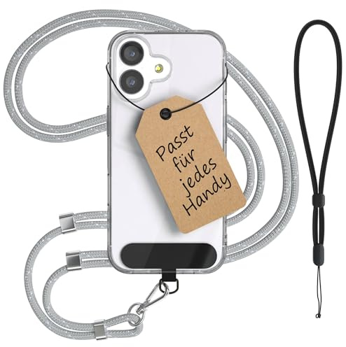 EAZY CASE - Handykette Universal [KOMPATIBEL MIT JEDEM Handy] - Handyband & Schnur zum Umhängen - Handyhülle mit Kette - Handy Umhängeband - Phone Strap Schnur - Lanyard Handy Kordel - Silber