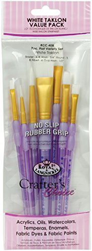 Royal and Langnickel Crafter's Choice Flat Taklon Variety Brush Set - White (Pack of 7)