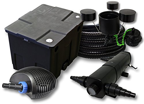 SunSun Komplettset: CBF-350 Teichfilter bis 12000 L Teichfilteranlage Durchlauffilter, CTF-3800 Teichpumpe 3600l/h 20W, CUV-218 Teichklärer 18W, 25m Teichschlauch 25 mm, CSP-250 Skimmer 2500l/h 45W