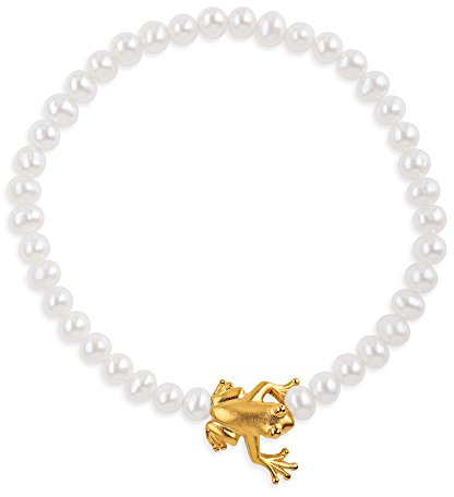 Drachenfels Armband mit Süßwasserperlen und Frosch in Echtsilber goldplattiert/Kollektion Froschkönig/Elegantes Damenarmband/Designer-Schmuck/D FR 81/AGG