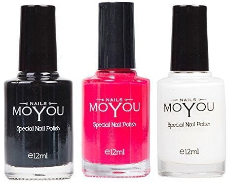 MoYou Nails Bundle of 3 Stamping Nail Polish: Black, White and Torch Red Colours Used to Create Beautiful Nail Art Designs Sourced Directly from the Manufacturer by MoYou Nails