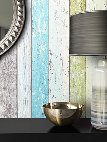 Holz-Muster-Tapete Vlies Grün Blau Beige Edel | schöne edle Tapete im Holzwand-Design | moderne 3D Optik für Wohnzimmer, Schlafzimmer oder Küche inkl. Newroom-Tapezier-Profibroschüre mit super Tipps!