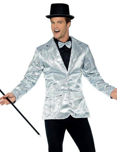 Smiffys Veste à sequins, argenté, pour homme Halloween