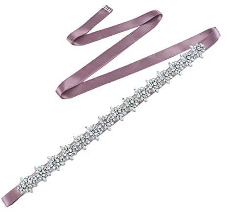 ULAPAN Strass Braut Schärpe Rhinestones Hochzeit Schärpe,Strass Hochzeit Gürtel,Diamanten Braut Gürtel (Lila grau)