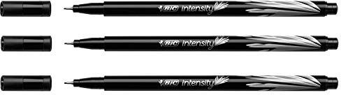 BIC Fineliner Intensity Schwarz, Fein und ultradünn mit einer Breite von 0,4 mm, Metallring, 3 Stück