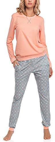 Merry Style Damen Lang Zweiteiliger Schlafanzug aus Baumwolle Pyjama Set Winter MS10-168 (Lachs Grau, XXL)