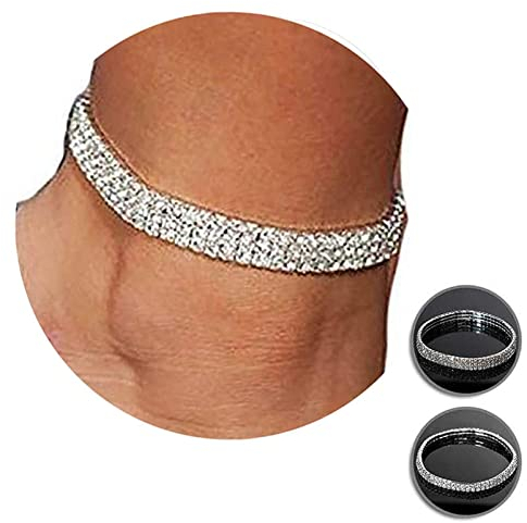 2 Stücke Funkeln Diamant Fußkettchen für Frauen,Kucheed Elastischer Kristall Silber-Ton Funkelnde Charm Fuß Schmuck Armreif,Bling Glänzende Strass Braut Tennis Armband Geschenk Mädchen