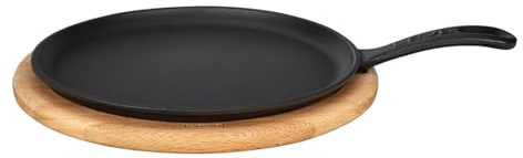 Lava Cast Crepes/Pizza/Pfannkuchen Pfanne rund mit Metallgriff und Holzunterlage, 26cm