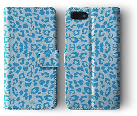 Tirita Wallet Phone Case for iPhone 5 / 5s / SE 2016 With Card Holder – Vegan Leather Flip Case/Cover for Women [06. Leopard Print Blue]