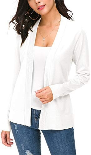 EXCHIC Donna Casuale Lunghe Maniche V Collo Aperto Fronte Maglia Cardigan (L, Bianco)