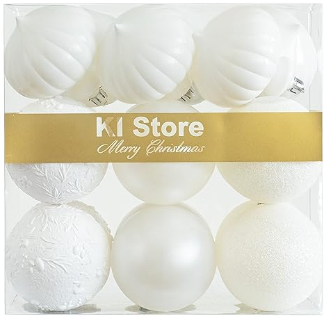 Busybee weihnachtskugeln 18 Stücke 8CM Ornamente für Weihnachtsbaum Weiß Christbaumkugeln Weihnachtsdekoration Kugeln Kunststoff Plastik